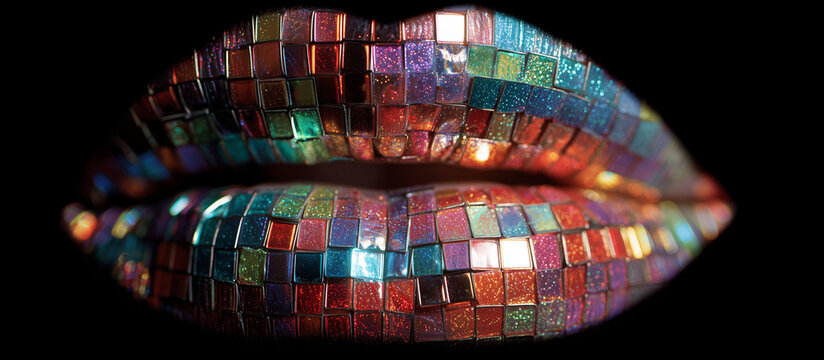 lips covered reflective disco tile 