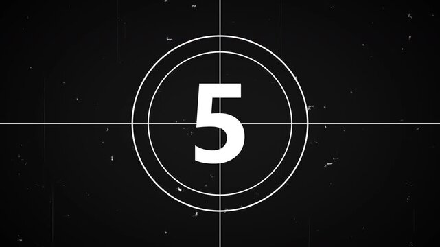 universal film leader, symbol counting down from 10, with chroma key green screen at the final, vintage style movie Old movie countdown 