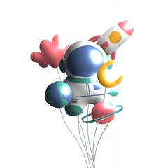 Astronaut with planets and rocket balloons © ninimiou