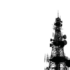 Silhouette of a communication tower against a bright white background.