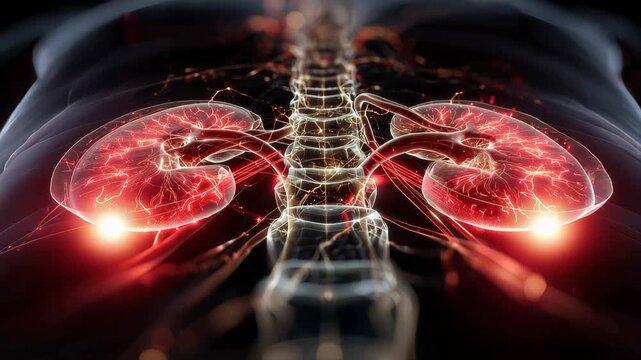 Detailed view of human kidneys and lungs in high definition video format