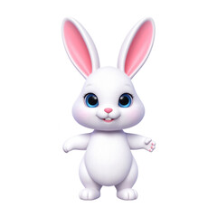 Obraz premium Cute cartoon transparent background white rabbit with pink ears... isolated on a transparent background 1
