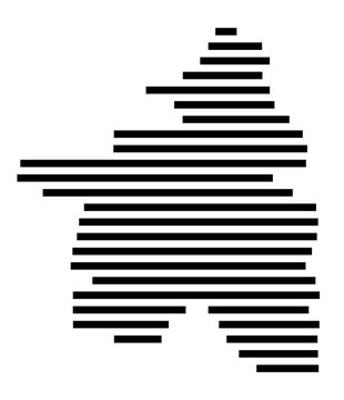 Symbol Map of the city Dannenberg (Elbe) (Niedersachsen, Germany) showing the area of the city with just a few black horizontal lines