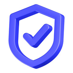 check shield icon 3d render blue color