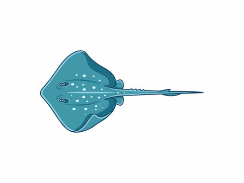Blue Spotted Stingray Vector Illustration Isolated on White Background