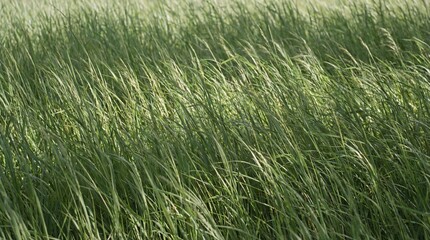 Fototapeta premium Lush green grass field with natural light and sunny day. Summer lawn background or texture for nature concept with copy space.
