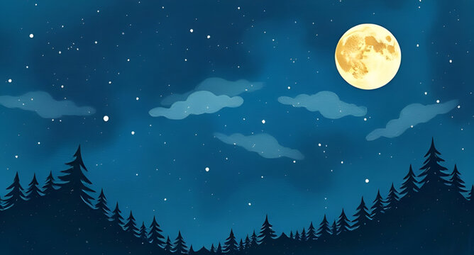 night, landscape, moon, stars, sky, cartoon, illustration, background, nighttime, dark, lunar, starlight, starry, skyview, horizon, nature, scenery, peaceful, calm, dreamy, fantasy, magical, evening, 