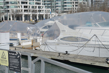 Obraz premium Marina Four with boats and winter covers (protective plastic barriers), Simcoe Slip, Toronto