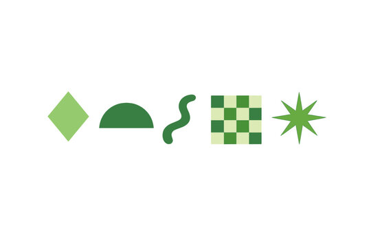 A collection of five green abstract geometric shapes including a