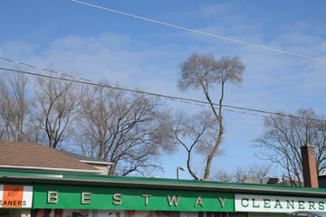 Obraz premium exterior sign at Bestway Donlands Cleaners located at 249 Donlands Av, East York, Toronto