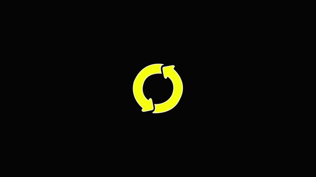Circle arrow refresh icon rotation animation Motion graphic design on black screen.4k video .yellow color background . Animation of refresh symbol or loop round arrow.