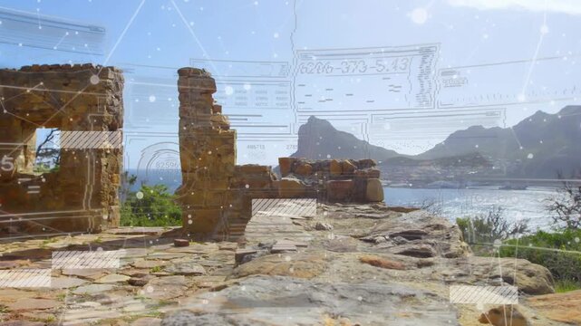 Overlay appearing, initiating slow camera pan right, sliding blocks revealing window, mapping ruins