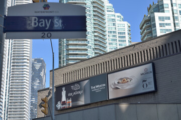 Obraz premium exterior building and sign of Don Alfonso 1890, an Italian restaurant, located at 1 Harbour Square (Floor 38) inside The Westin Harbour Castle, Toronto