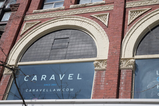 decorative facade of 342 Queen St W, present location of Caravel Law LLP, Toronto