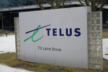 Naklejka premium road side sign outside Telus, 73 Laird Drive, East York, Toronto