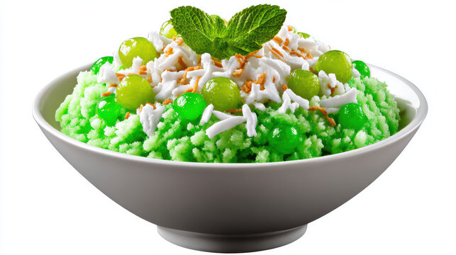 delicious malaysian cendol shaved ice dessert with coconut