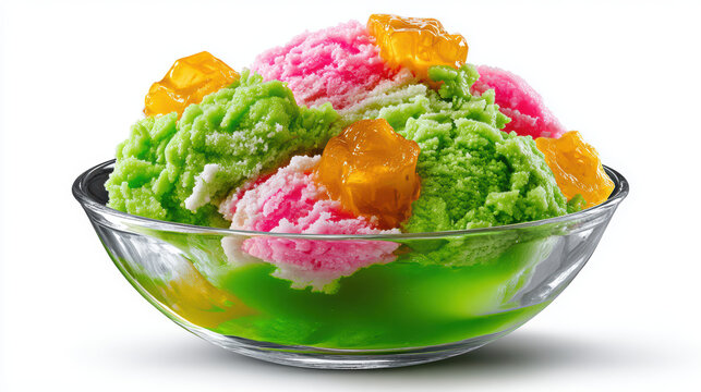 delicious malaysian cendol shaved ice dessert with coconut