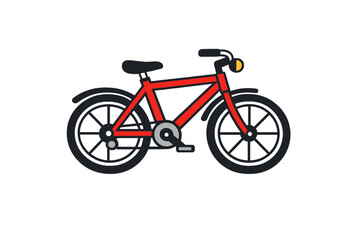 Fototapeta premium A flat vector illustration features a red bicycle with black wheels and a yellow headlight on a black background. The clean design highlights the frame and mechanical parts.