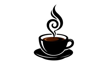 Obraz premium A minimalist graphic illustration of a white cup filled with dark brown coffee, featuring a small swirl in the center, set against a solid black background for high contrast.