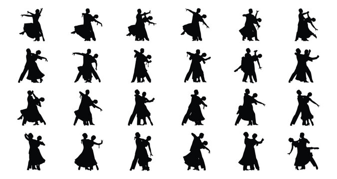 Ballroom dancing silhouettes of couples for dance studio and event designBallroom dancing silhouettes of couples for dance studio and event design