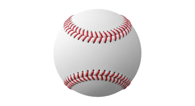 Detailed baseball with red stitching isolated PNG, sport equipment for baseball games and training on transparent background