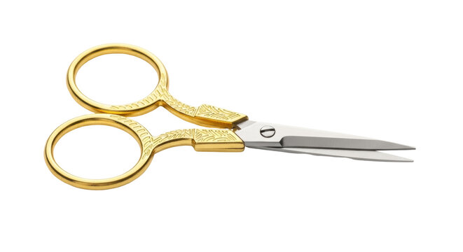 Gold embroidery scissors isolated PNG on transparent background, vintage style sewing tool for needlework and crafting projects