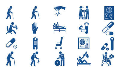 Fototapeta premium Collection of blue medical and healthcare related icons