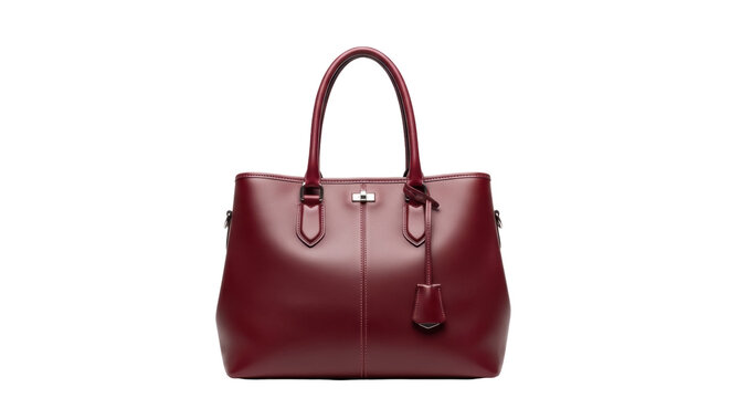 Elegant burgundy leather tote bag isolated PNG, stylish women s handbag for fashion accessory and everyday use on transparent background