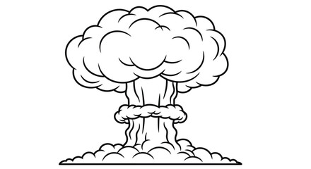 Stylized black and white illustration of a mushroom cloud explosion with text © Ziaul_Studio