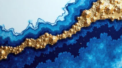 Acrylglasbilder Kristalle Epoxy composition with agate pattern in sapphire and gold tones and fluid lines. Artistic recreation of mineral sections for premium design  © Svetlana Leuto