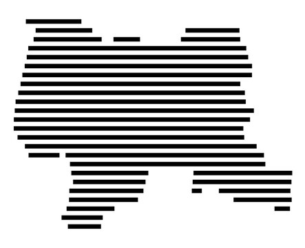 Symbol Map of the city Kolkwitz (Brandenburg, Germany) showing the area of the city with just a few black horizontal lines