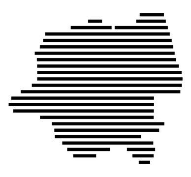 Symbol Map of the city Malchow (Mecklenburg-Vorpommern, Germany) showing the area of the city with just a few black horizontal lines