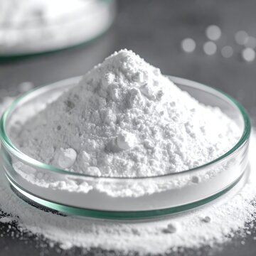 White Powder in Glass Dish - A Close-Up View of a Chemical Compound.