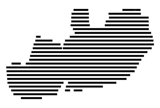 Symbol Map of the city Waldheim (Sachsen, Germany) showing the area of the city with just a few black horizontal lines
