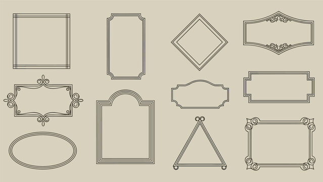 Elegant collection of vintage decorative frames and labels in various shapes for formal certificates and designs.