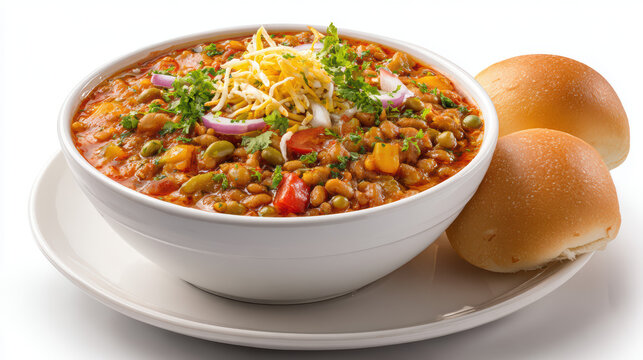 indian misal pav with spicy sprouted beans close-up