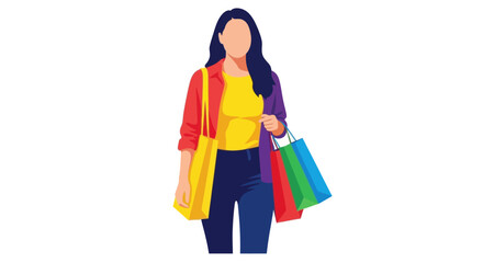 Woman with Shopping Bags - Colorful Casual Style, Retail Therapy, Consumerism Concept