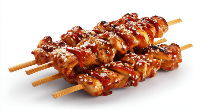 korean dakkochi grilled chicken skewers on a wooden plate