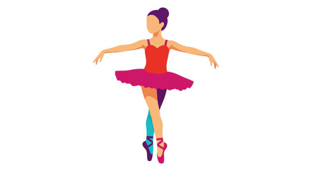 Obraz premium Ballet dancer in tutu performing pose on white background, flat design
