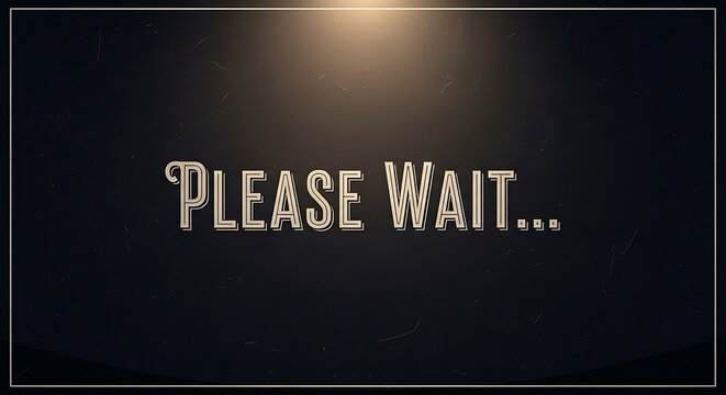 Elegant text 'please wait...' with soft lighting and floating particles with waiting icon with loading icon.