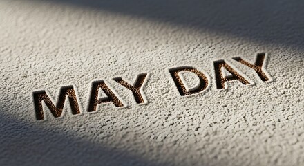 Close up of embossed may day text on paper