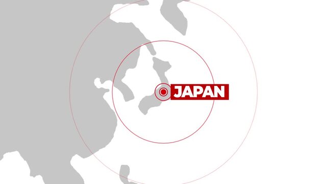 Earthquake and breaking news concept with world map and Japan location on it, 4k animation..