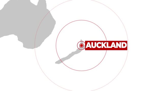 Close up zoom in on the map of New Zealand with Blinking dot on the Auckland representing news and earthquake concept 4k animation