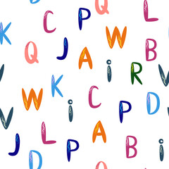 ABC seamless pattern in simple cartoon style. Cute alphabet print - hand drawn childish seamless pattern design. Digital paper. © MichiruKayo