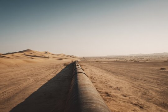 Reflective Metal Guides Journey. Bright Pipeline Extends Across Desert With Dynamic Energy Flow