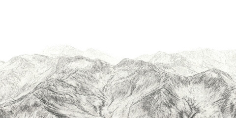 Hand drawn pencil sketch of mountain landscape background with textured peaks and valleys vector illustration. © GraphixEra