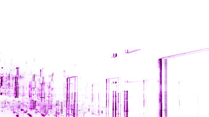 Naklejka premium Modern technical concept drawing - Construction and planning, dynamic geometric spatial structure, innovative design, architecture, visualization, technology, perspective, violet, purple