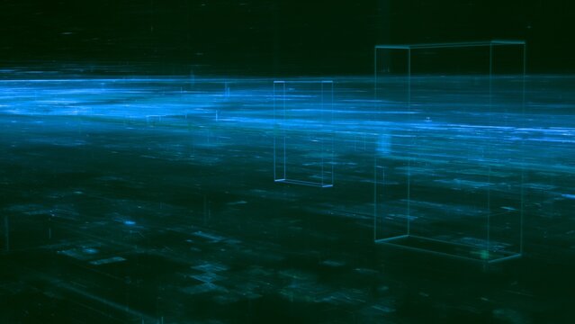 Futuristic digital space &ndash; dynamic perspective, virtual reality, endless possibilities, network infrastructure, vision, technology, connectivity, science fiction, internet, cyberworld, blue
