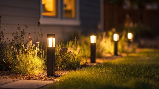 garden at night with warm lighting