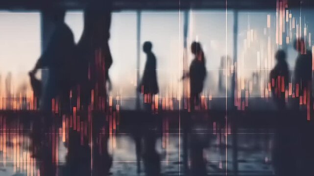 Navigating Market Shifts: A Dynamic Visual of Professionals Amidst Financial Data Fluctuations, Business Evolution